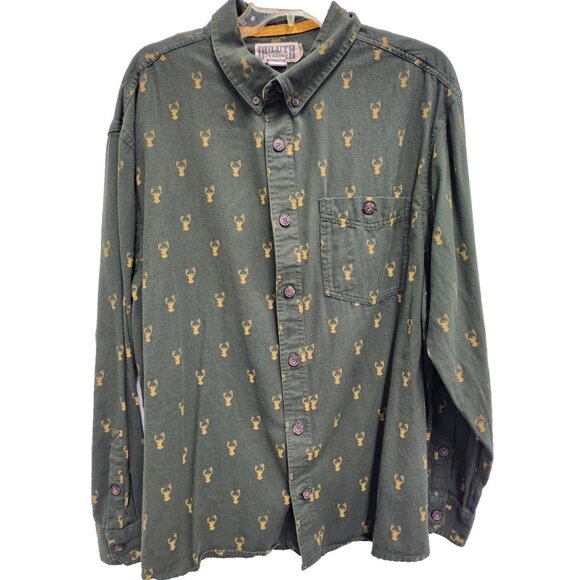 Duluth Trading Co Mens Shirt XL Green Crab Print Relaxed Fit Long Sleeve Casual - Picture 1 of 10
